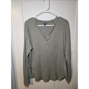 Eddie Bauer Womens XL Olive Green Waffle Knit Henley Long Sleeve Thermal Top